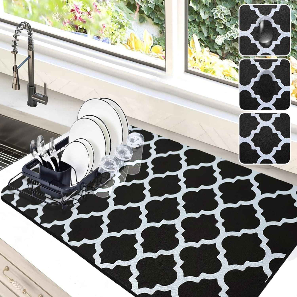 Dish Drying Mat for Kitchen Counter, 12"x19" Dish Drying Pad with Non-slip Rubber Backed, Hide Stain Anti Absorbent for Kitchen Counter, Drying Mat for Coffee Machine Dish Rack (Grey)