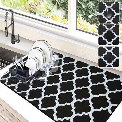Dish Drying Mat for Kitchen Counter, 12"x19" Dish Drying Pad with Non-slip Rubber Backed, Hide Stain Anti Absorbent for Kitchen Counter, Drying Mat for Coffee Machine Dish Rack (Grey)