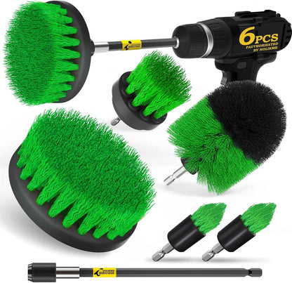 Holikme 6Pack Drill Brush Power Scrubber Cleaning Brush Extended Long Attachment Set All Purpose Drill Scrub Brushes Kit for Grout, Floor, Tub, Bathroom and Kitchen Surface,Scratch Brushes（Yellow）