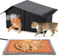 Black weatherproof heated cat house for 2-3 feral cats with thermostatic heating pad and escape door
