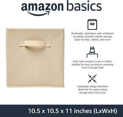 Collapsible Fabric Storage Cubes with Handles, Beige, 10.5 x 10.5 x 11-inch, Pack of 6
