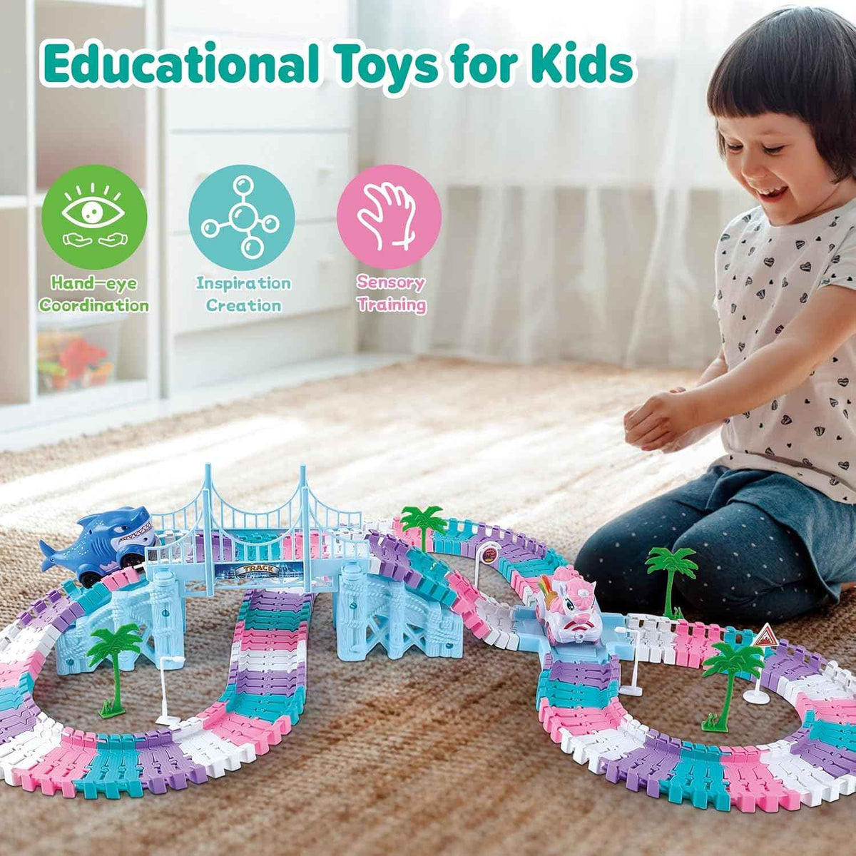 Car Toys for Kid 4-6, 194 PCS Race Car Track for Kids Ages 4-8, Monster Truck 2+ Year Old Birthday Gift Toddler Cars Toy for 3+ Year Old Girl Boy