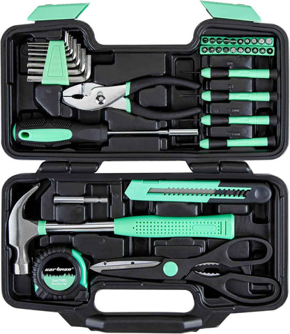 CARTMAN 39 Piece Tool Set General Household Hand Kit with Plastic Toolbox Storage Case Orange