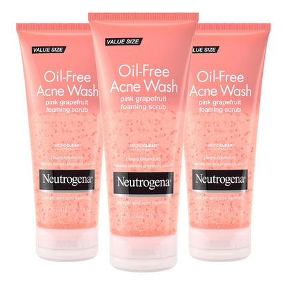 Neutrogena Oil-Free Acne Face Wash Pink Grapefruit Foaming Scrub - Facial Cleanser with Salicylic Acid for Clear Skin, Exfoliating Acne Treatment for Oily Face, 6.7 fl. oz., 3-Pack
