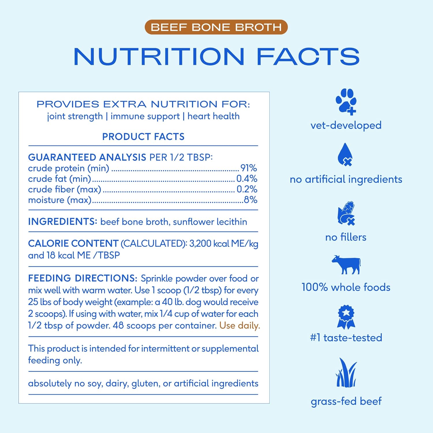 Native Pet Bone Broth for Dogs - Made with Real Grass-Fed Beef, Dog Food Toppers for Picky Eaters - Hydration & Nutrition for Joint Health, 48 Scoops