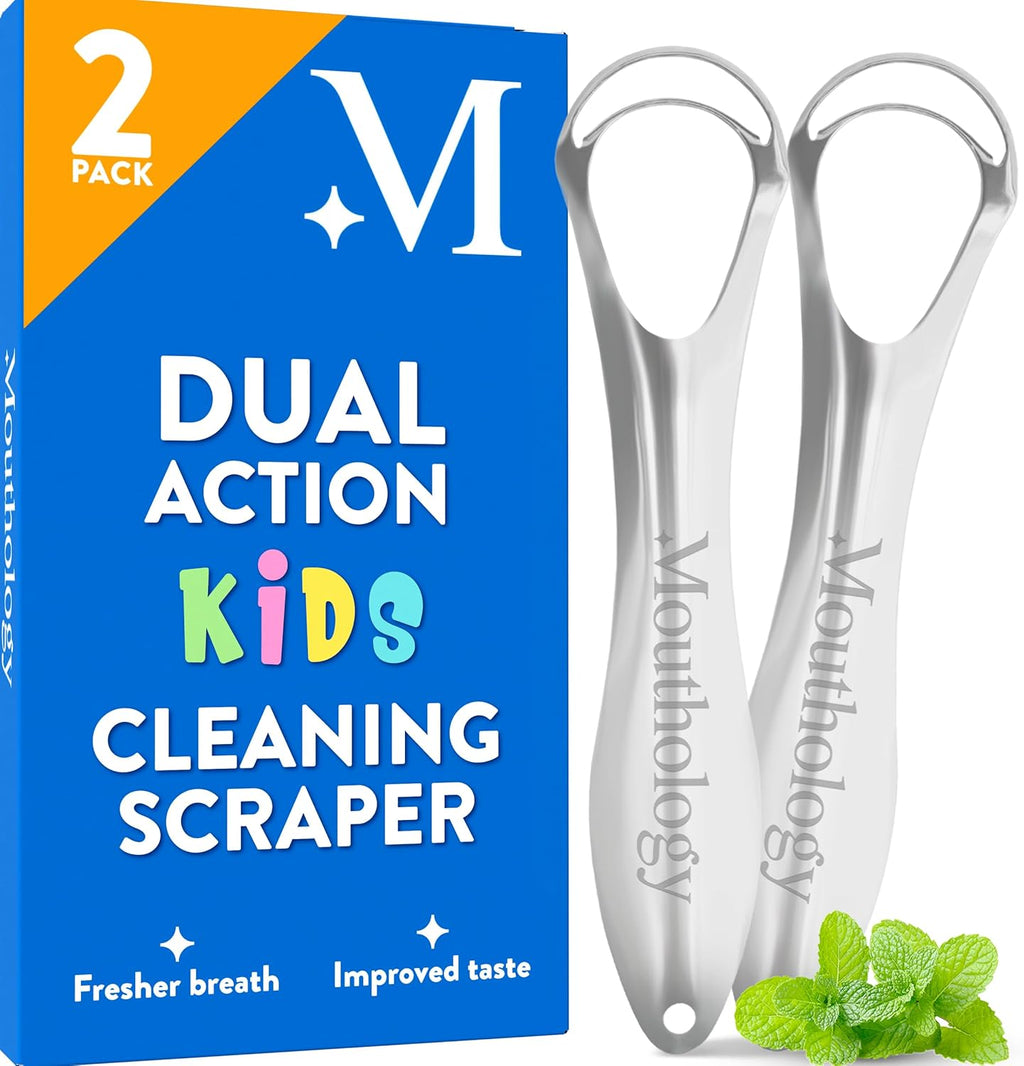Mouthology 2-pack tongue scraper for adults, metal, stainless steel, tongue cleaner for hygiene