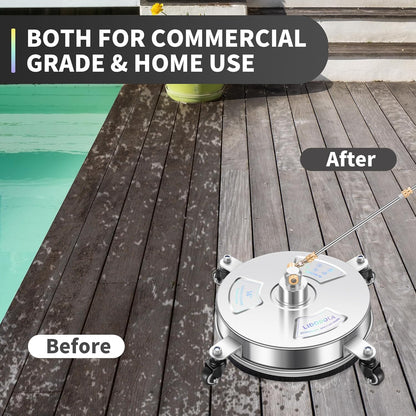 14" Pressure Washer Surface Cleaner with 4 Wheels - Stainless Steel Surface Cleaner for Pressure Washer Attachment for Concrete, Patio, Sidewalk, Deck and Driveways - PWS14