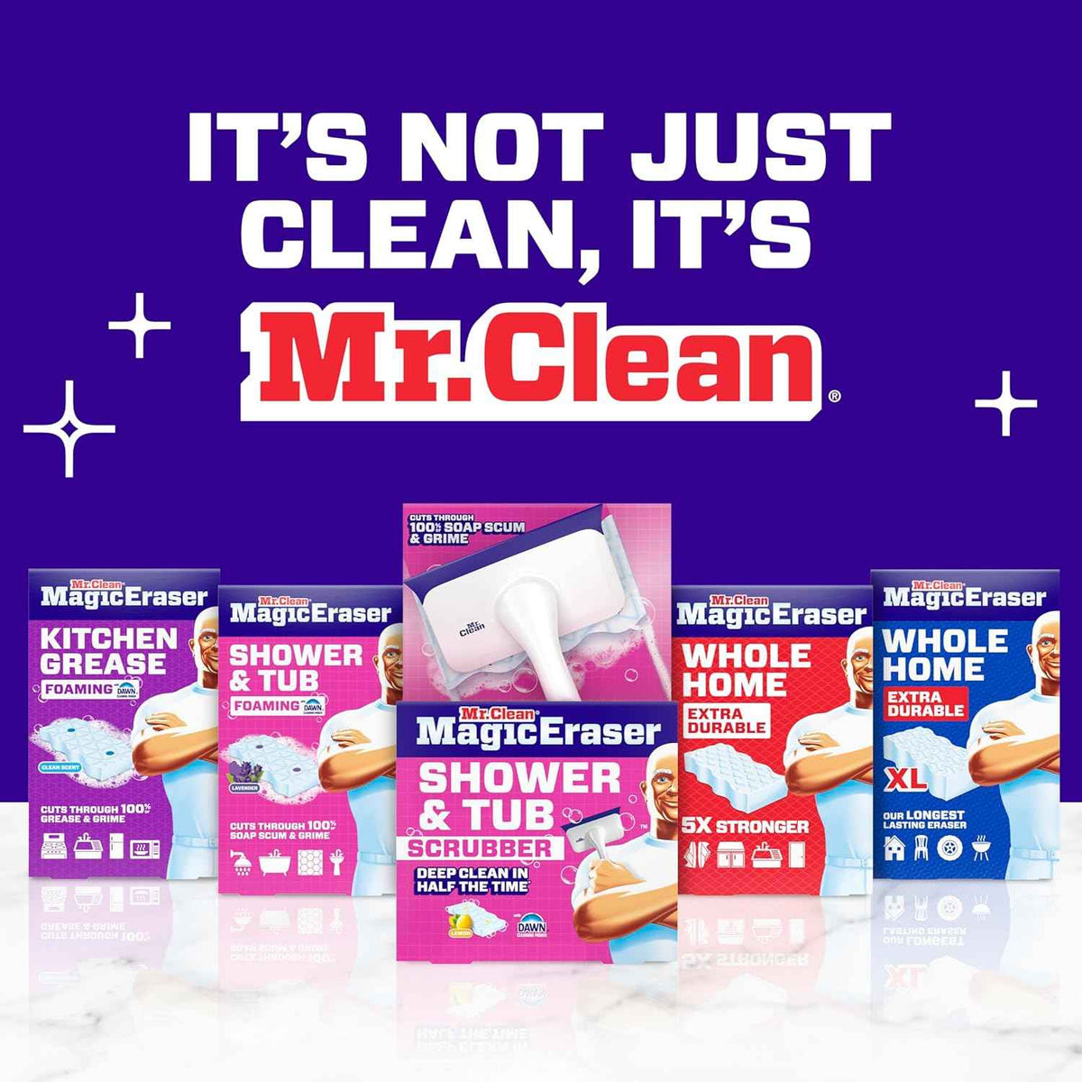 Mr. Clean Magic Eraser Shower & Tub Scrubber, Bathroom Cleaner, All in One Bathroom Cleaner, Lemon Starter Kit, 1 Scrubber & 2 Foaming Magic Erasers