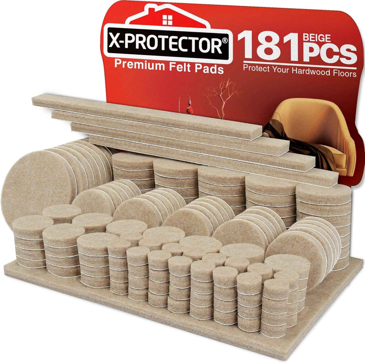 Felt Furniture Pads X-PROTECTOR 133 PCS Premium Furniture Pads - Felt Pads Furniture Feet Best Wood Floor Protectors - Protect Your Hardwood & Laminate Flooring! Brown and Beige