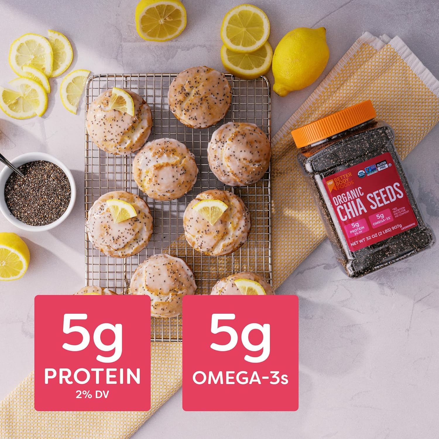 betterbody foods organic chia seeds 2 lbs omega-3 non-gmo gluten free keto diet friendly vegan fiber rich