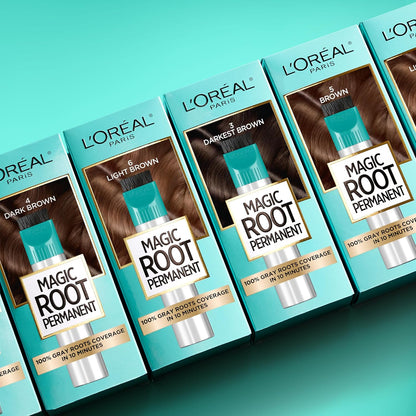 L’Oréal Paris Magic Root Permanent Hair Color, 10 Minute Root Coloring Kit with 100% Gray Hair Coverage, 4 Dark Brown, 2 Count