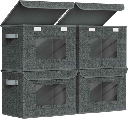 Univivi Fabric Foldable Storage Boxes [4-Pack] Large Collapsible Stackable Storage Bins with Lids, Closet Organizers and Storage Cube Basket for Home, Office, Bedroom (Gray, 17“ x 12” x 12")