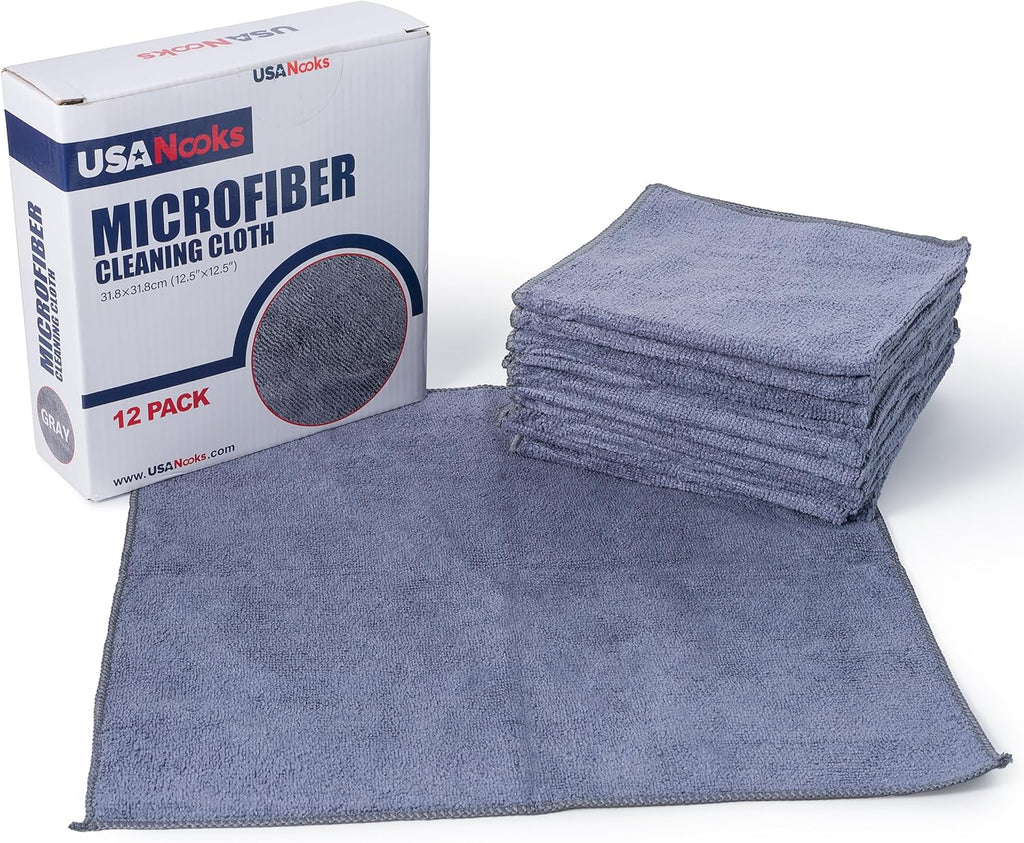 usanooks microfiber cleaning cloth grey 12 pack 12.5x12.5 inches high performance ultra absorbent