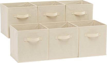 Collapsible Fabric Storage Cubes with Handles, Beige, 10.5 x 10.5 x 11-inch, Pack of 6