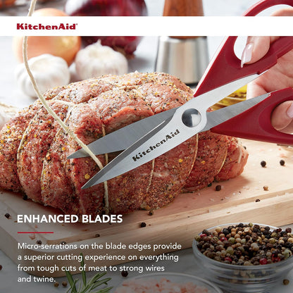 KitchenAid All Purpose Kitchen Shears with Protective Sheath Durable Stainless Steel Scissors, Dishwasher Safe, Soft Grip Comfort Handle, 8.72 Inch, Red