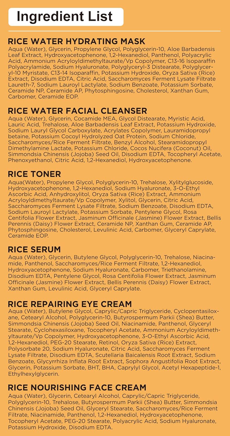 Doyeewo 6-piece women's glass skincare set with Korean rice extract, hydrate glow repair anti-aging facial routine kit for normal, dry, oily, combination skin types