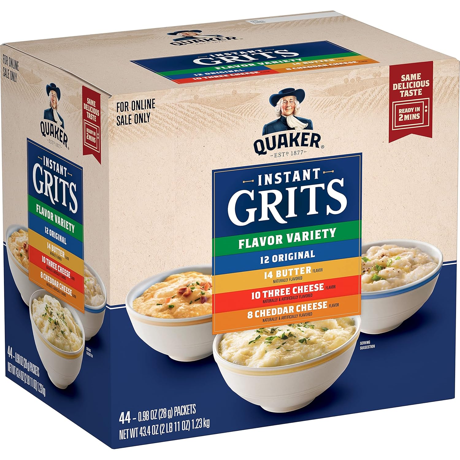 quaker instant grits 4 flavor variety pack 44 count 0.98oz packets