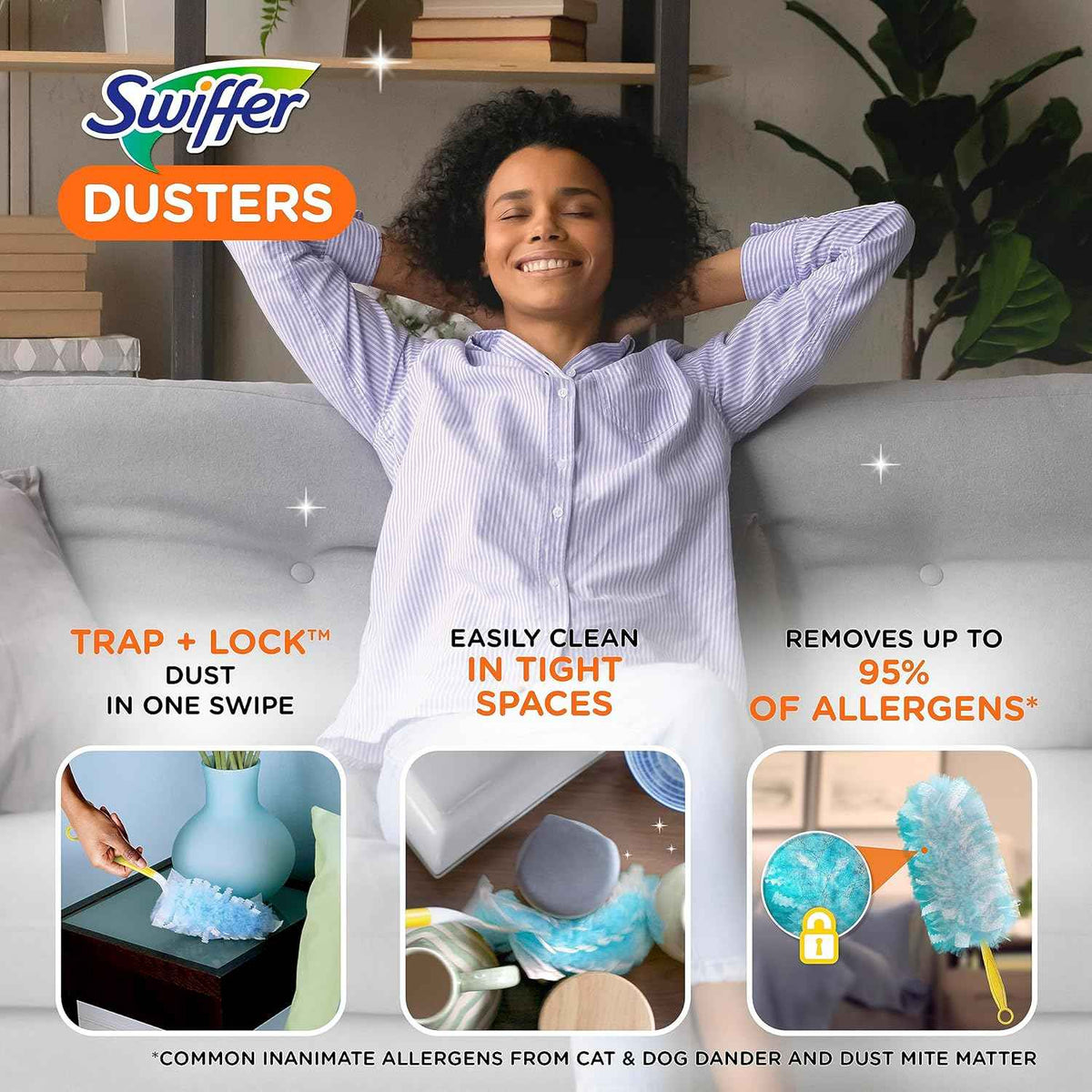 Swiffer TRAP + LOCK Duster Starter Kit, Includes 1 Handle and 5 Dusters for Allergen-Grabbing Dusting