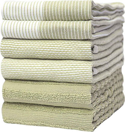 Premium Kitchen Towels (20”x 28”, 6 Pack) | Large Cotton Kitchen Hand Towel | Flat & Terry Dish Cloths | Highly Absorbent Tea Towels Set with Hanging Loop | Gray