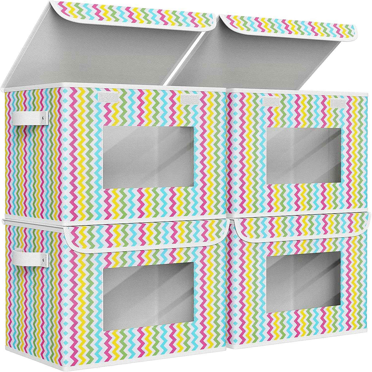 Univivi Fabric Foldable Storage Boxes [4-Pack] Large Collapsible Stackable Storage Bins with Lids, Closet Organizers and Storage Cube Basket for Home, Office, Bedroom (Gray, 17“ x 12” x 12")