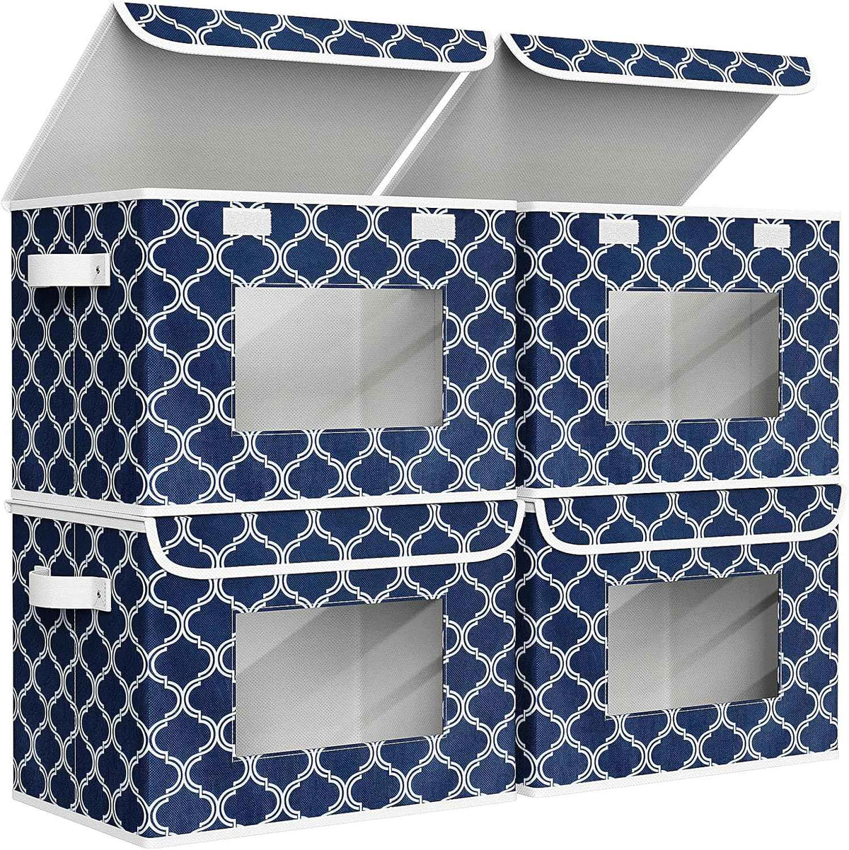 Univivi Fabric Foldable Storage Boxes [4-Pack] Large Collapsible Stackable Storage Bins with Lids, Closet Organizers and Storage Cube Basket for Home, Office, Bedroom (Gray, 17“ x 12” x 12")