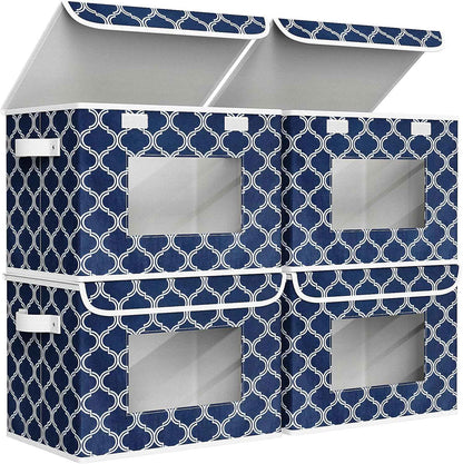 Univivi Fabric Foldable Storage Boxes [4-Pack] Large Collapsible Stackable Storage Bins with Lids, Closet Organizers and Storage Cube Basket for Home, Office, Bedroom (Gray, 17“ x 12” x 12")