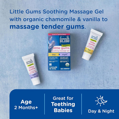 Mommy's Bliss Organic Little Gums Soothing Massage Gel Day and Night Combo, Great for Teething Babies, Age 2 Months+, Sugar Free, Mild & Sweet Flavor, 2 - 0.53 Oz Tubes (Pack of 1)