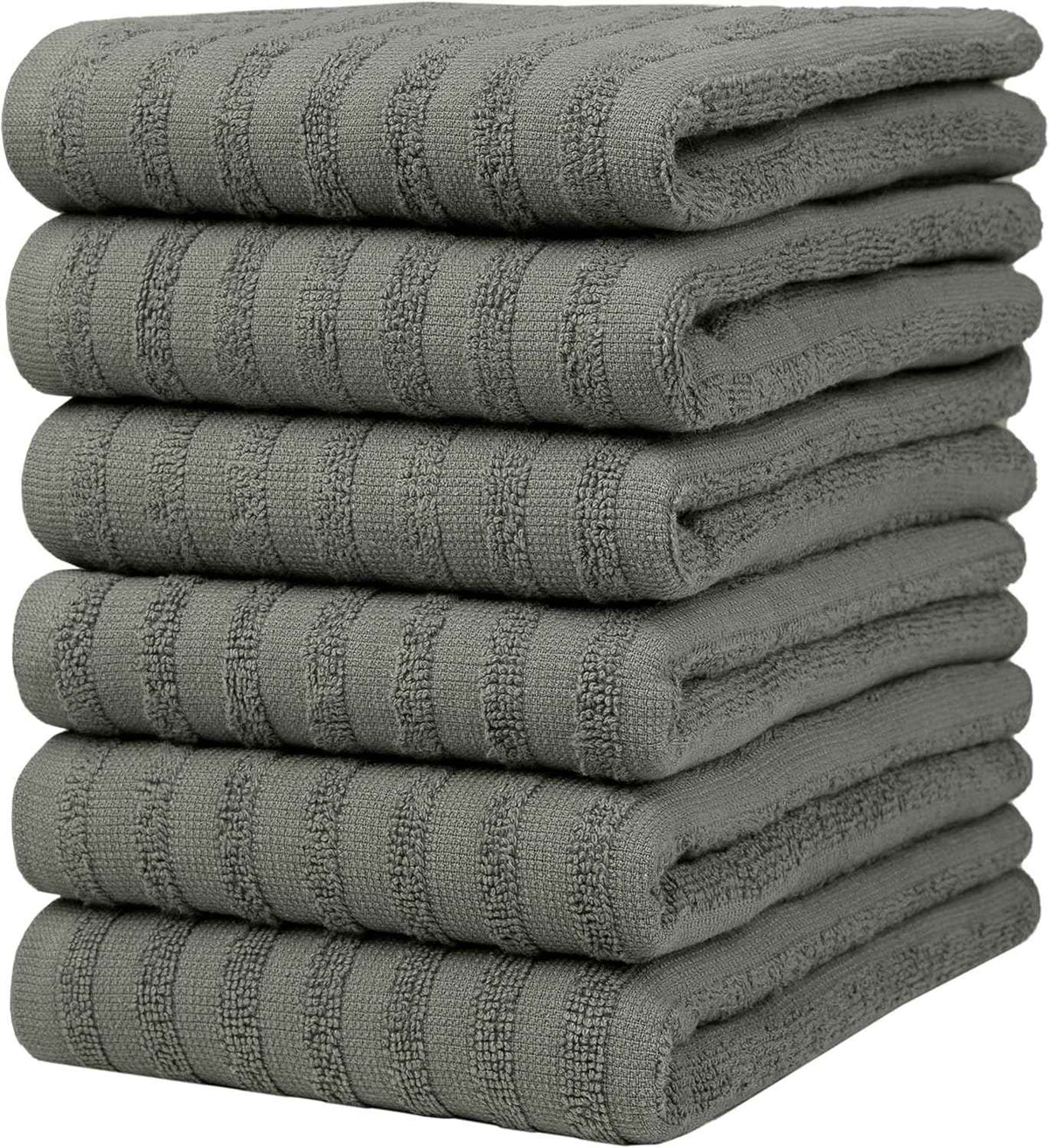 Premium Kitchen Towels (20”x 28”, 6 Pack) | Large Cotton Kitchen Hand Towel | Flat & Terry Dish Cloths | Highly Absorbent Tea Towels Set with Hanging Loop | Gray