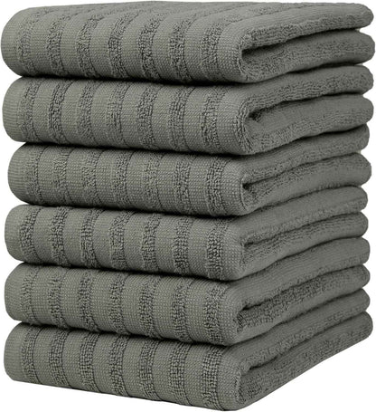 Premium Kitchen Towels (20”x 28”, 6 Pack) | Large Cotton Kitchen Hand Towel | Flat & Terry Dish Cloths | Highly Absorbent Tea Towels Set with Hanging Loop | Gray