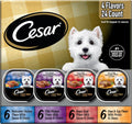cesar loaf in sauce wet dog food rotisserie chicken, filet mignon, angus beef, and ham & egg flavors variety pack