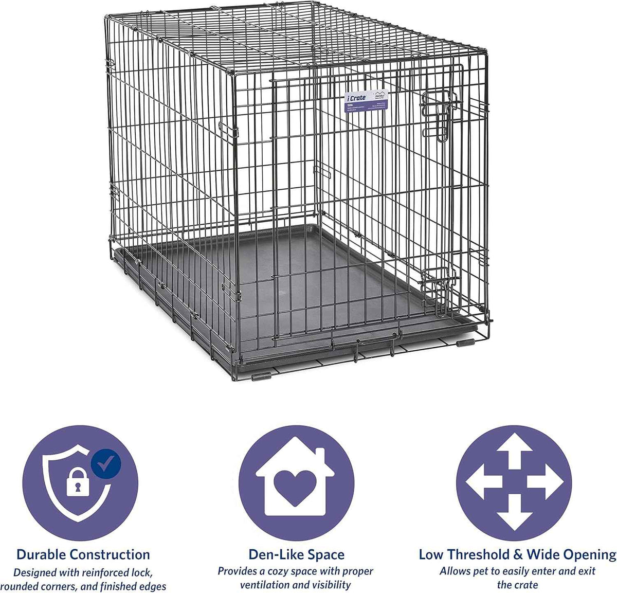 MidWest Homes for Pets 36-Inch iCrate Folding Dog Crate with Divider Panel, Leak-Proof Tray & Secure Latches – Metal Wire Kennel for Medium Large Breeds – Portable, Durable & Easy to Assemble