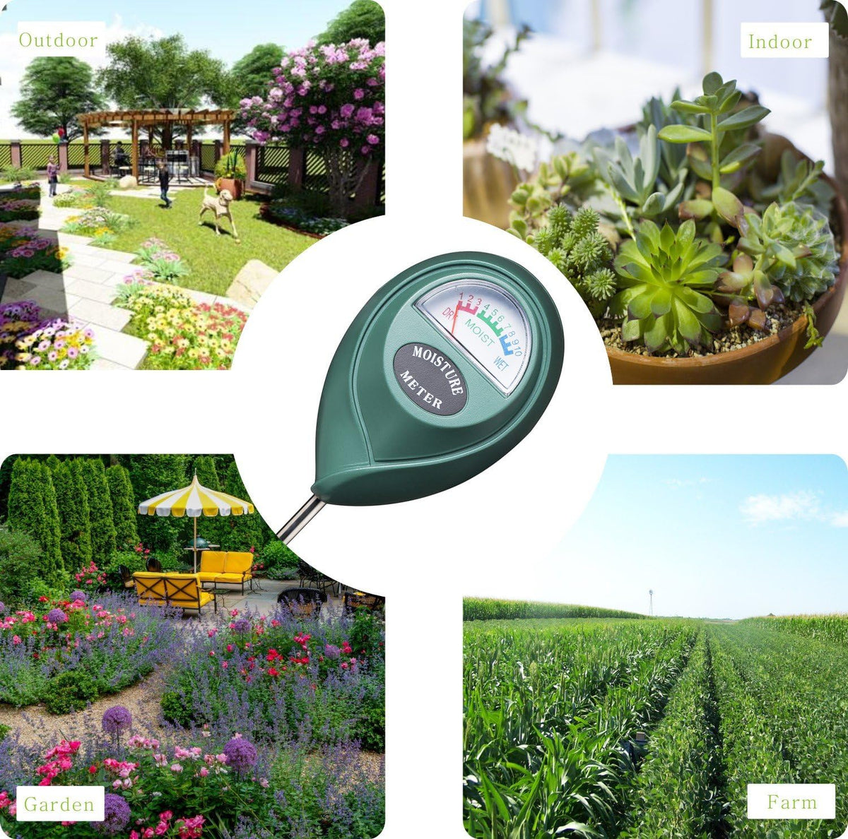 XLUX Soil Moisture Meter, Plant Water Monitor, Hygrometer Sensor for Gardening, Farming, Indoor and Outdoor Plants, No Batteries Required
