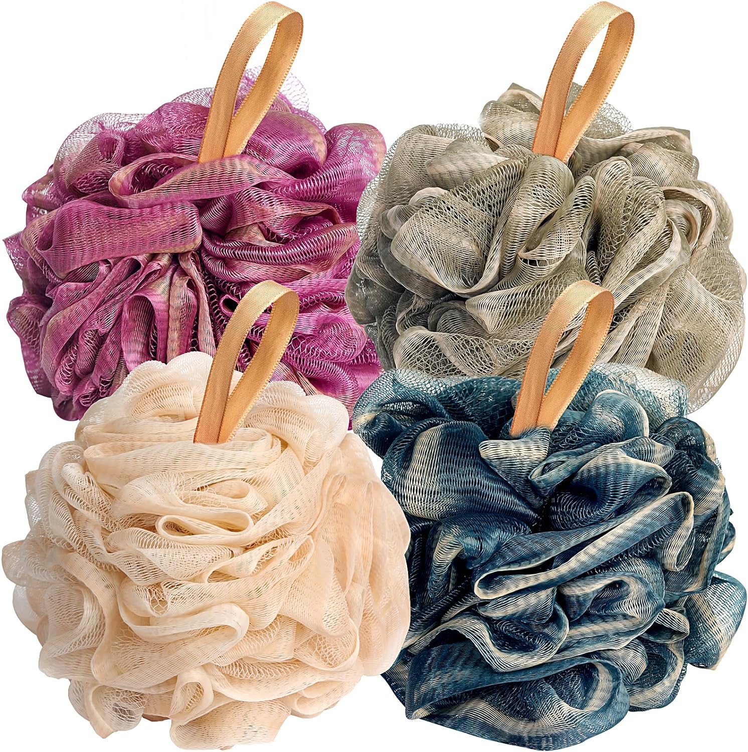fishent loofah bath sponge 4 pack soft loofa exfoliating body scrubber mesh shower puff pouf ball luffa
