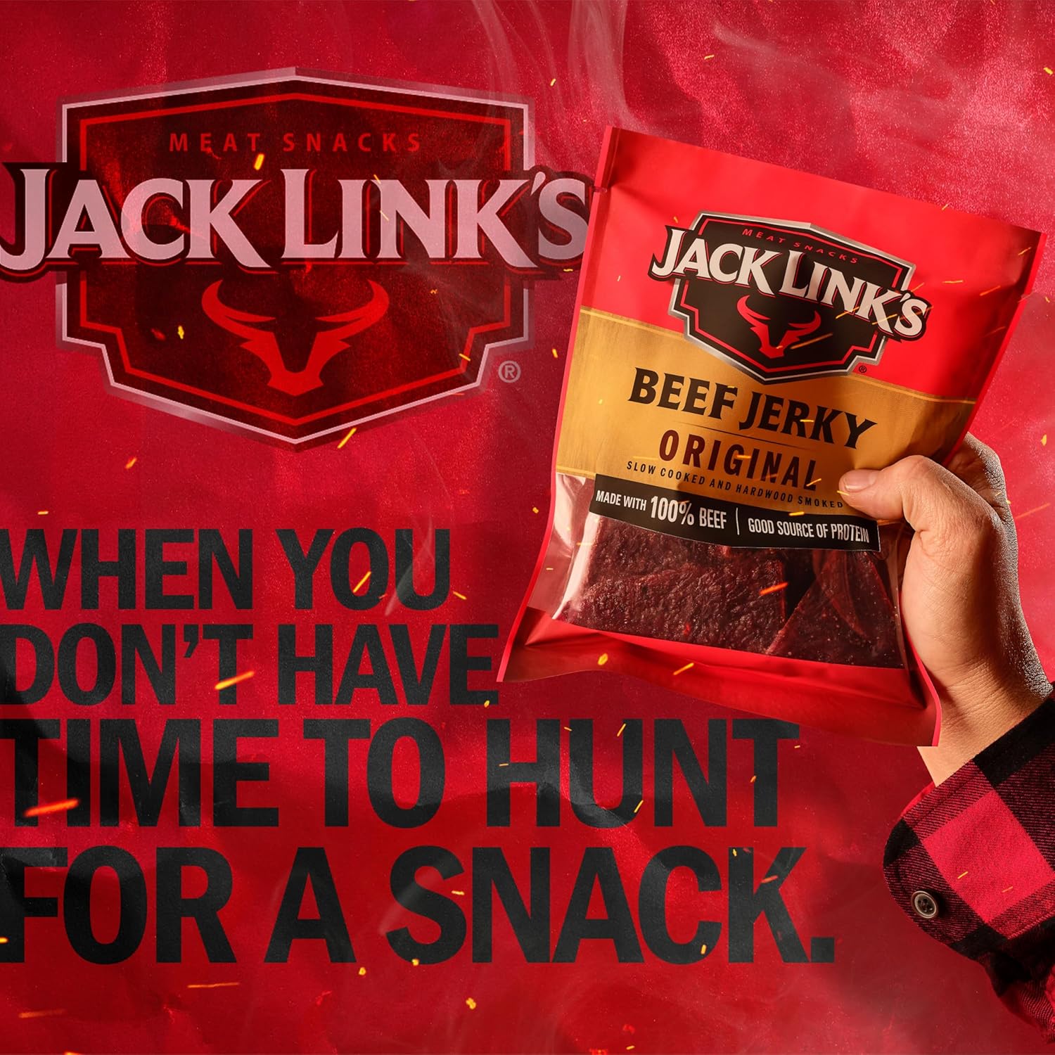 jack links beef jerky original half pounder large jerky bag, 10g protein, 100% beef