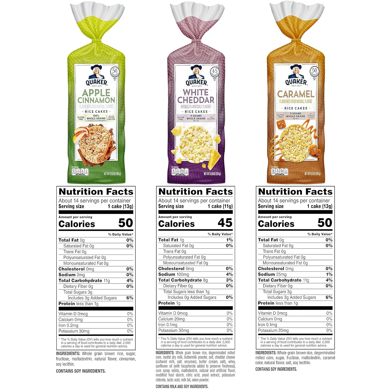 Quaker gluten free large rice cakes 3 flavor variety pack 6 count