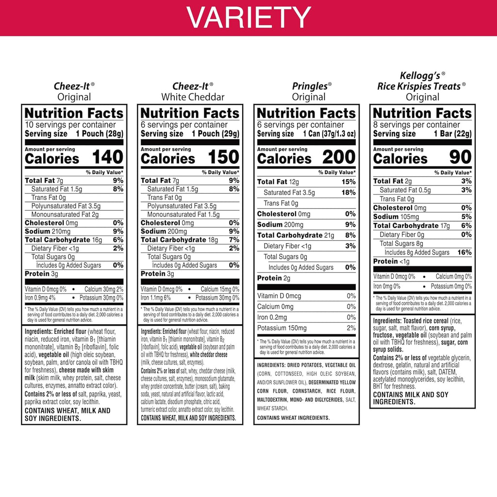 Kellogg's Cheez-It, Pringles & Rice Krispies Treats Snacks Mega Variety Pack, 30.1oz Box, 30 Count, Assorted Flavors