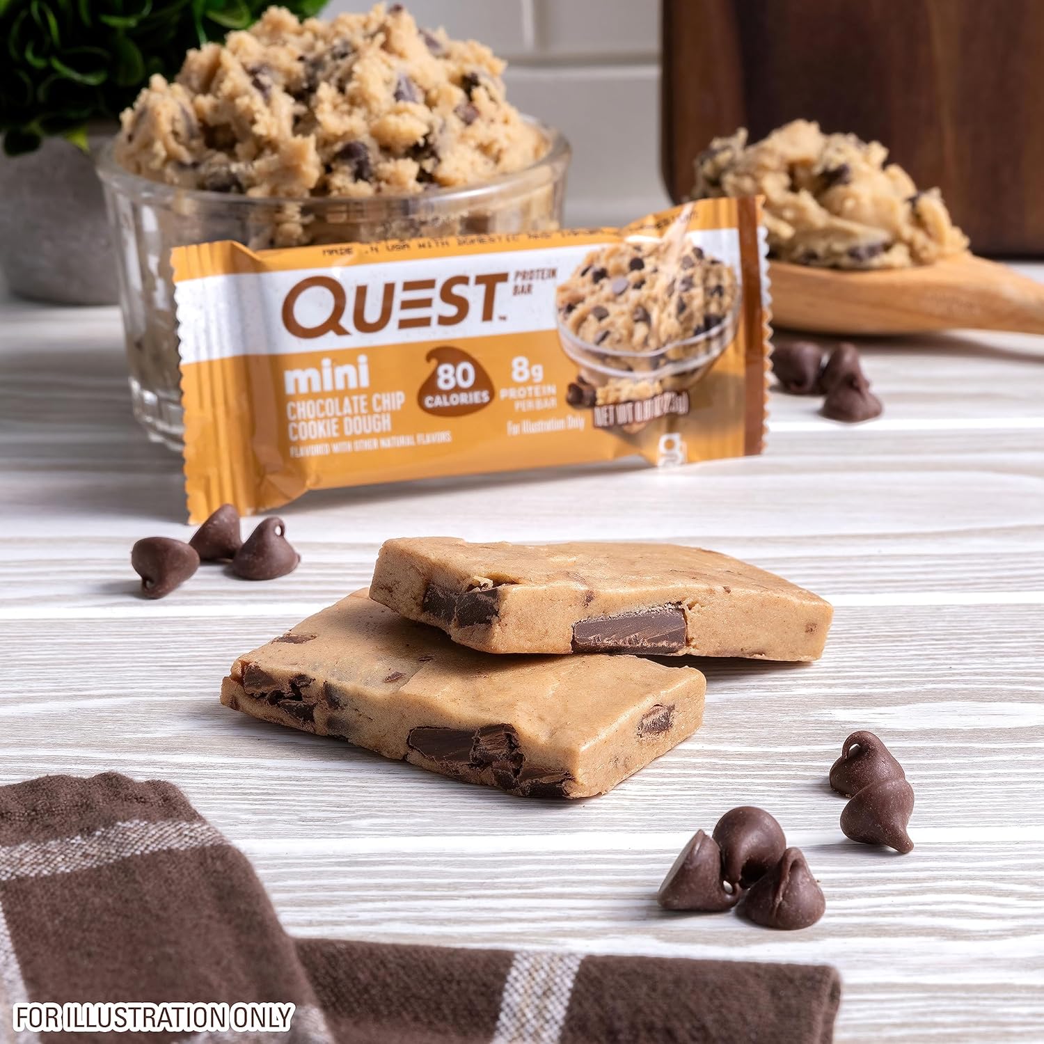 quest nutrition mini chocolate chip cookie dough protein bars 1g sugar 8g protein gluten free 14 count