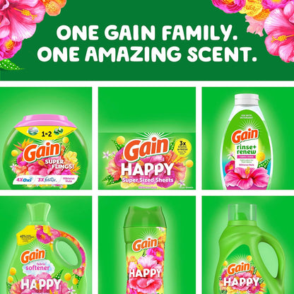 Gain Super Flings Laundry Detergent Pacs, 45 Count, Hibiscus Hula scent, irresistibly clean and fresh washing detergent laundry soap pacs