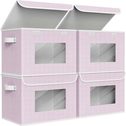 Univivi Fabric Foldable Storage Boxes [4-Pack] Large Collapsible Stackable Storage Bins with Lids, Closet Organizers and Storage Cube Basket for Home, Office, Bedroom (Gray, 17“ x 12” x 12")