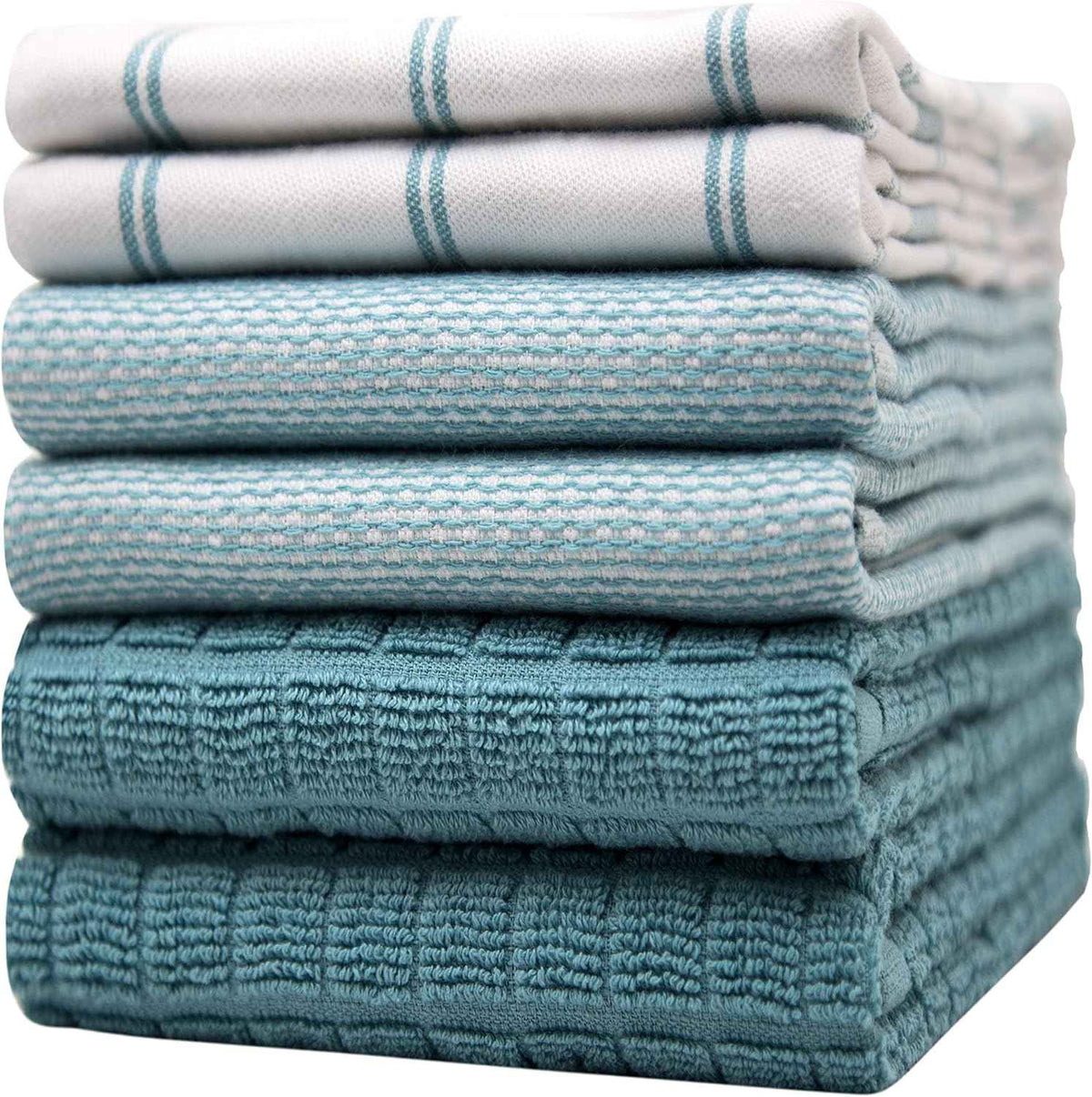 Premium Kitchen Towels (20”x 28”, 6 Pack) | Large Cotton Kitchen Hand Towel | Flat & Terry Dish Cloths | Highly Absorbent Tea Towels Set with Hanging Loop | Gray