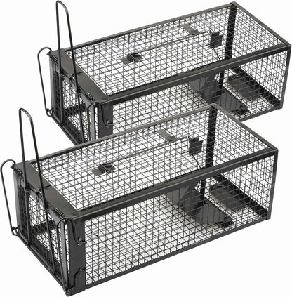 2-Pack Rat Traps Humane Live Mouse Vole Chipmunk Trap Cage for Indoors and Outdoors (Black)