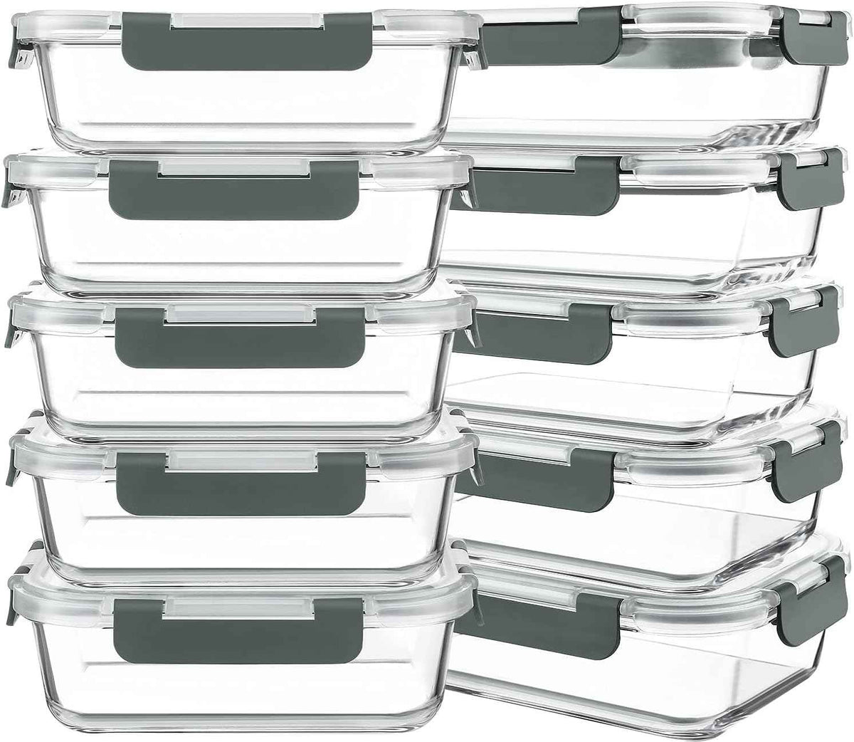 KOMUEE 10-Pack 30oz Glass Meal Prep Containers with Airtight Lids for Food Storage