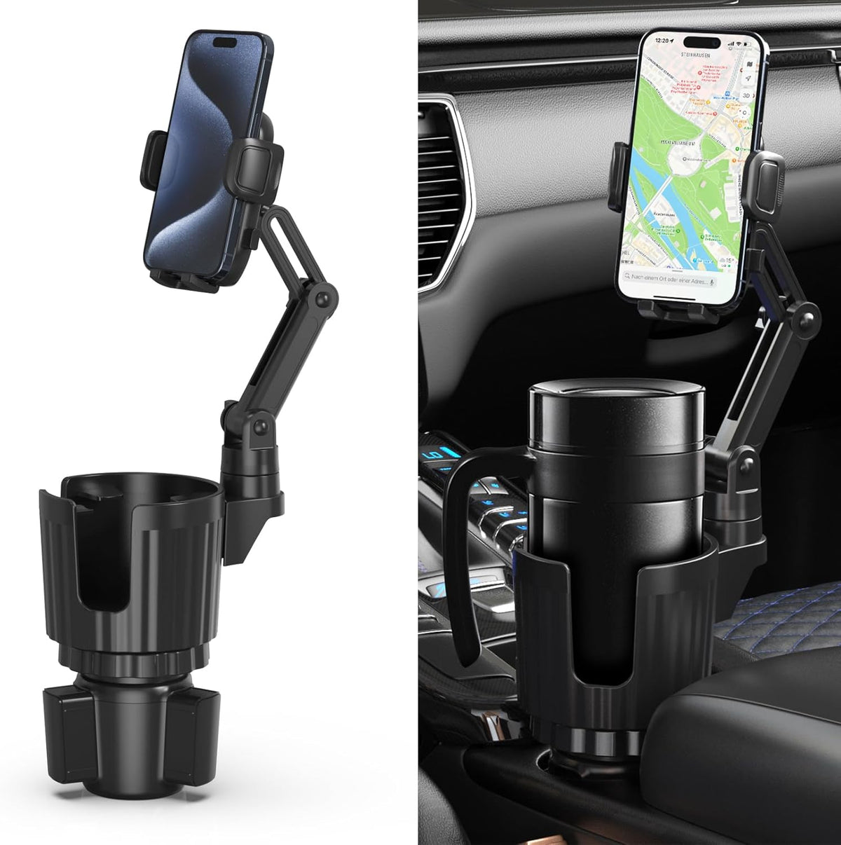 Universal Car Cup Holder Phone Mount with Adjustable Base Long Arm and 360 Degree Rotation for All Smartphones