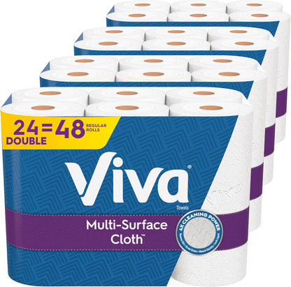 Viva Multi-Surface Cloth Paper Towels, 24 Double Rolls, 110 Sheets Per Roll, 4 Packs of 6